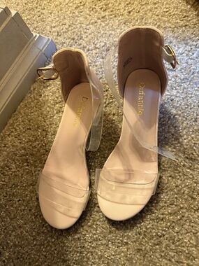 Annie Blush Pink Clear Strap Block Heel Sandals for Kids